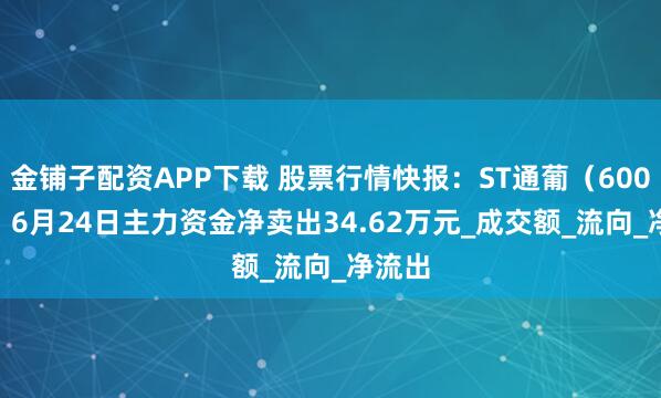 金铺子配资APP下载 股票行情快报：ST通葡（600365）6月24日主力资金净卖出34.62万元_成交额_流向_净流出