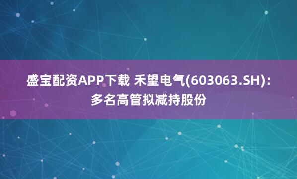 盛宝配资APP下载 禾望电气(603063.SH)：多名高管拟减持股份